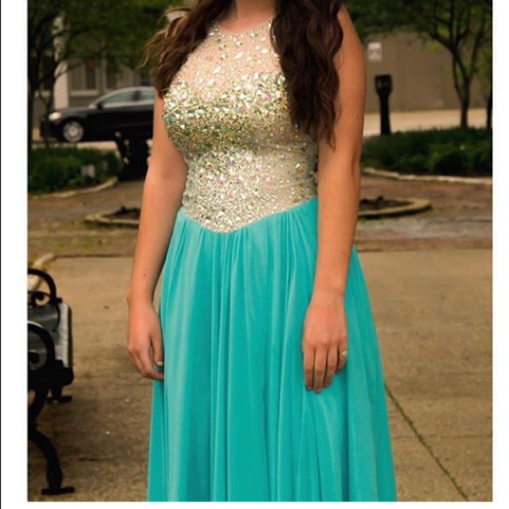 Blue Beaded Prom Dress